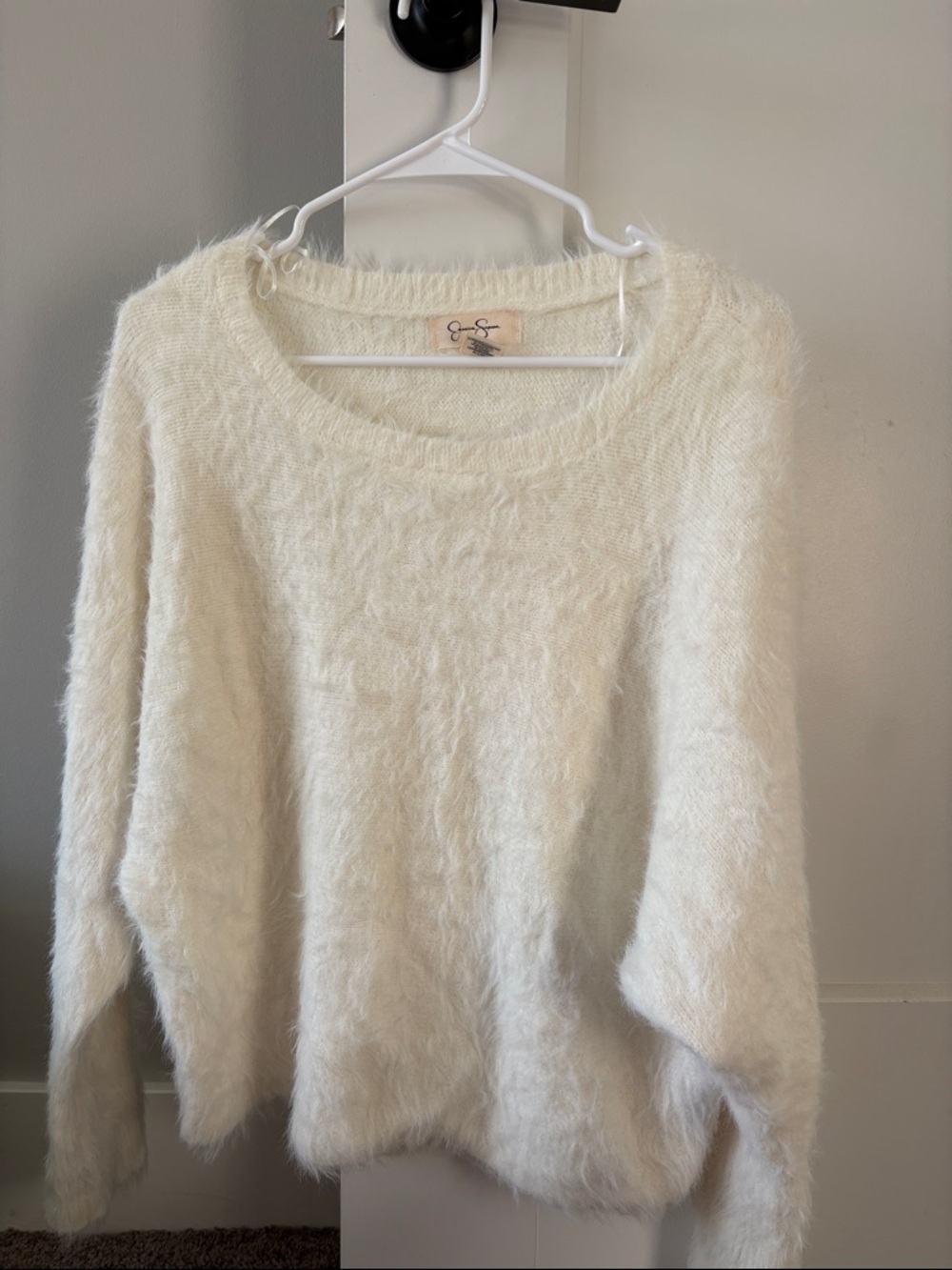 Jessica Simpson Cream Fuzzy Scoop Neck Sweater